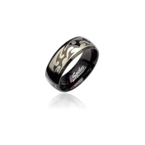Biżuteria e-shop Czarny stalowy pierścionek z wzorem tribal w srebrnym kolorze - rozmiar: 67
