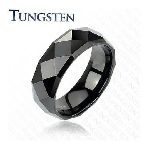 Czarny tungsten pierścionek - z oszlifowanymi rombami, 6 mm - rozmiar: 49 Biżuteria e-shop