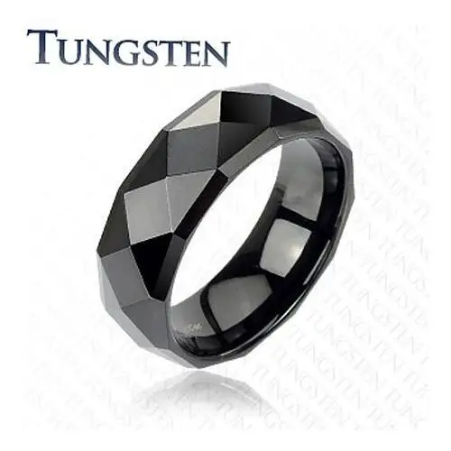 Czarny tungsten pierścionek - z oszlifowanymi rombami, 6 mm - Rozmiar: 49