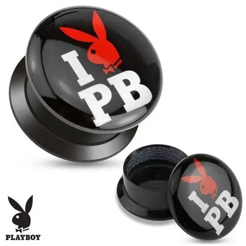 Biżuteria e-shop Czarny wkręcany plug z akrylu - i love playboy - szerokość: 16 mm