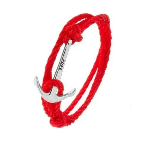 Biżuteria e-shop Czerwona bransoletka ze sznurków do owinięcia wokół ręki, kotwica srebrnego koloru z napisem