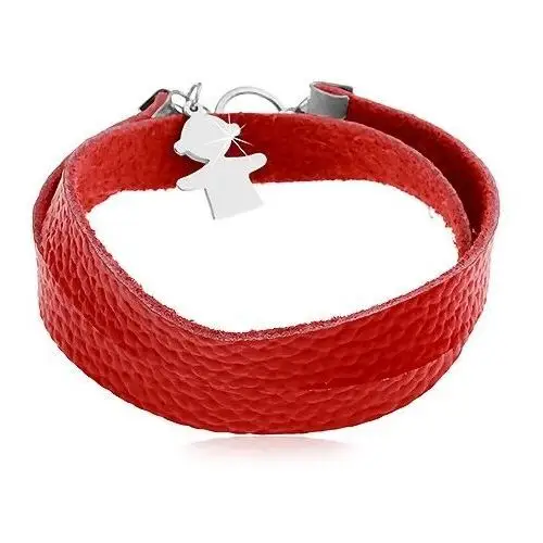 Biżuteria e-shop Czerwona bransoletka ze sztucznej skóry, zawieszka i zapięcie srebrnego koloru