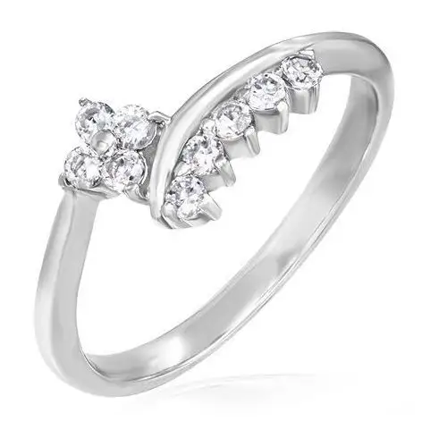 Delikatny pierścionek zaręczynowy - cyrkoniowy kwiatek i rząd cyrkonii - rozmiar: 58 Biżuteria e-shop