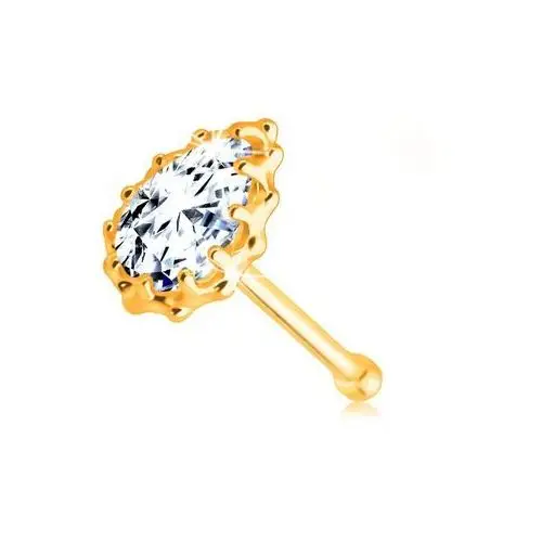 Biżuteria e-shop Diamentowy piercing do nosa z 9k żółtego złota - brylantowa łezka, oprawa z nacięciami