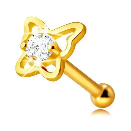 Biżuteria e-shop Diamentowy piercing do nosa z żółtego 14k złota - kontur motyla z brylantem, 1,5 mm