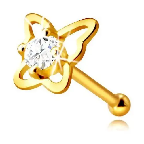 Diamentowy piercing do nosa z żółtego 14k złota - kontur motyla z brylantem, 2,25 mm Biżuteria e-shop
