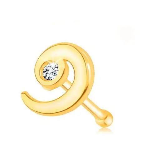 Diamentowy piercing do nosa z żółtego 14k złota, prosty - spirala z bezbarwnym brylantem Biżuteria e-shop