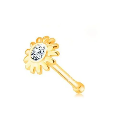 Diamentowy piercing do nosa z żółtego złota 585 - kwiatek z brylantem w bezbarwnym odcieniu, S3BT508.24