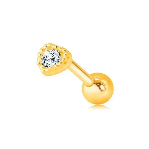 Biżuteria e-shop Diamentowy piercing z żółtego 14k złota do brody lub wargi - kontur serca z brylantem