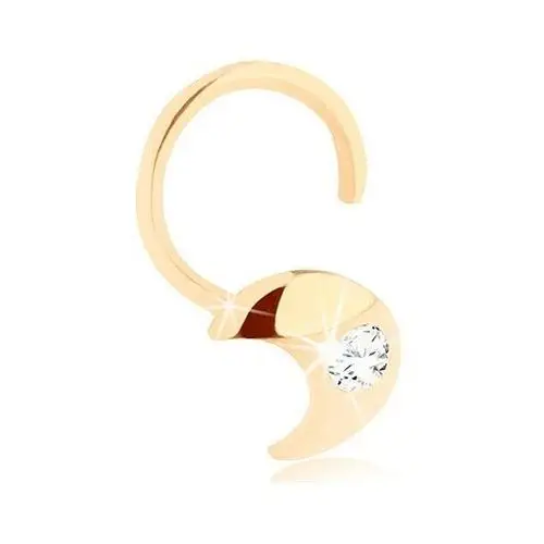 Diamentowy złoty piercing do nosa 585 - zagięty, sierp księżyca z brylantem
