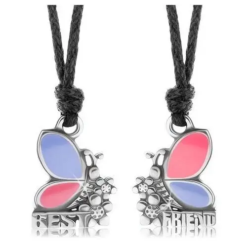 Dwa naszyjniki dla przyjaciół, różowo-fioletowe motyle, kwiatki, best friend Biżuteria e-shop