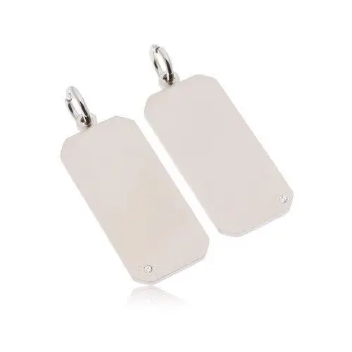 Dwie stalowe zawieszki w srebrnym kolorze, matowe prostokąty, bezbarwne cyrkonie Biżuteria e-shop