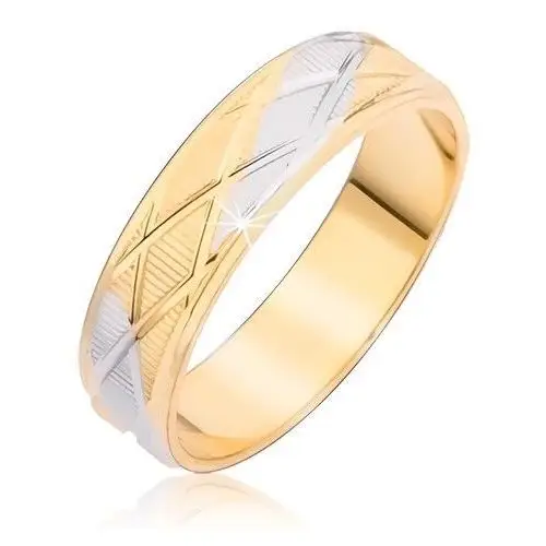 Biżuteria e-shop Dwukolorowy pierścionek z rombowym wzorem - rozmiar: 49