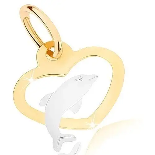 Dwukolorowy wisiorek w 9k złocie - zarys symetrycznego serca, delfinek Biżuteria e-shop