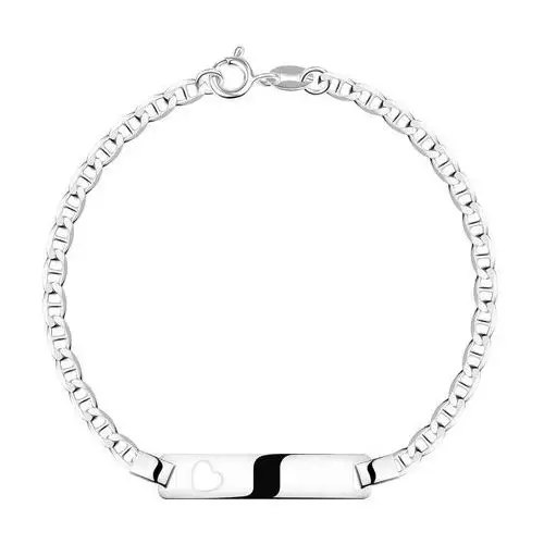 Dziecięca srebrna 925 bransoletka - zaokrąglony prostokątny pasek, wycięte serce Biżuteria e-shop