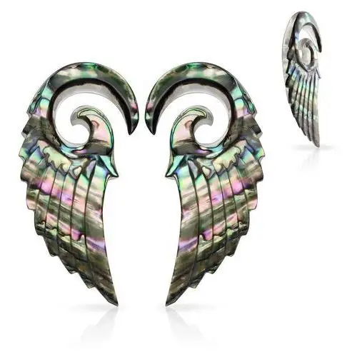 Ekspandery z organicznego materiału, spirala z anielskim skrzydłem, muszla paua - szerokość: 6 mm Biżuteria e-shop