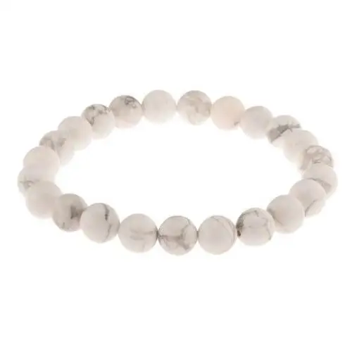 Elastyczna bransoletka, białe koraliki z naturalnego kamienia, szary marmurowy wzór Biżuteria e-shop