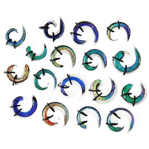 Expander do ucha - kolorowa szklana sprirala, gumki - szerokość: 10 mm, kolor kolczyka: przeźroczysty - turkusowy - fioletowy Biżuteria e-shop