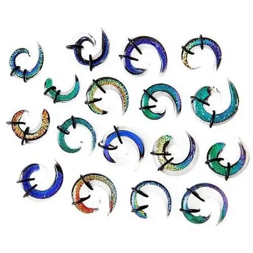 Expander do ucha - kolorowa szklana sprirala, gumki - Szerokość: 9,5 mm, Kolor kolczyka: Niebieski