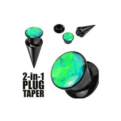 Biżuteria e-shop Expander i plug w czarnym odcieniu - czarna i zielona śrubka - szerokość: 10 mm