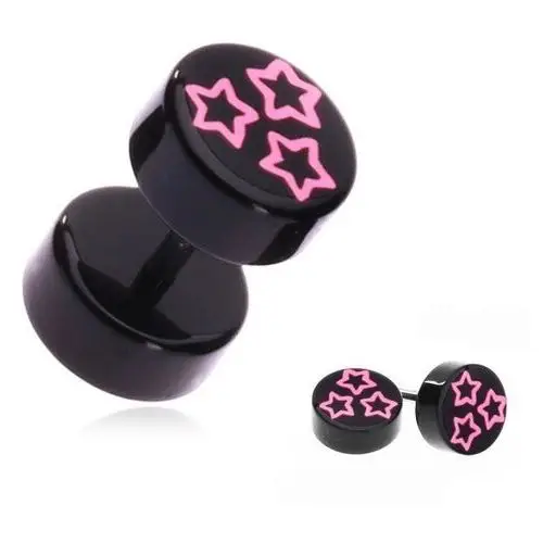 Fake piercing do ucha z akrylu - różowe gwiazdy na czarnym kółku Biżuteria e-shop