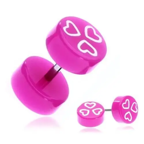 Fake piercing do ucha z akrylu - różowofioletowe kółeczka z serduszkami Biżuteria e-shop
