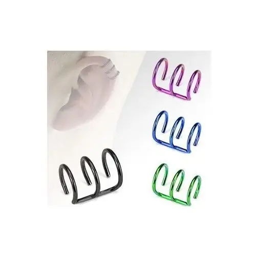 Biżuteria e-shop Fake piercing do ucha ze stali chirurgicznej - anodyzowane potrójne kółko - kolor kolczyka: fioletowy