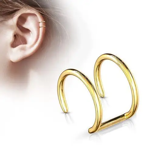 Fake piercing do ucha ze stali chirurgicznej - podwójne kółko w złotym odcieniu Biżuteria e-shop