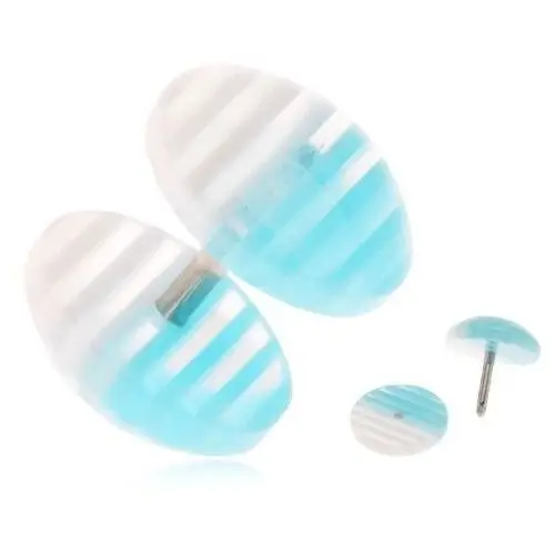 Fake plug do ucha z akrylu, przezroczyste kółka, białe i niebieskie paski, I16.02
