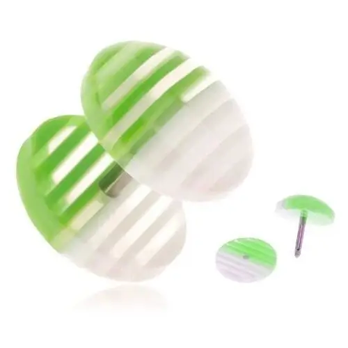 Biżuteria e-shop Fake plug z akrylu, przezroczyste kółeczka z białymi i zielonymi paskami
