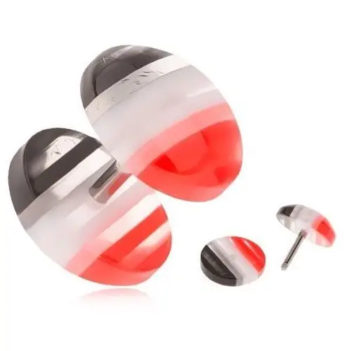 Fake plug z akrylu, wypukłe kółka, czerwone, białe i czarne pasy, S55.25