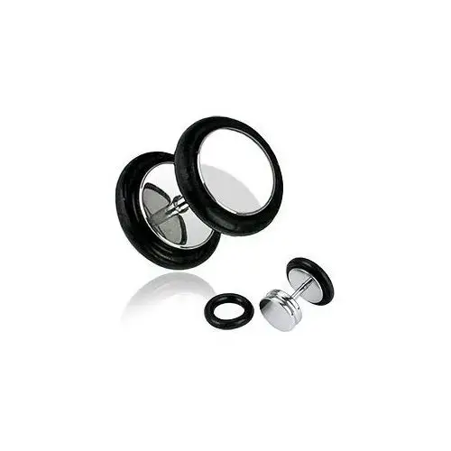 Fake plug ze stali chirurgicznej - lśniący okrągły kształt, czarne gumki, 8mm - grubość kolczyka: 1 mm Biżuteria e-shop