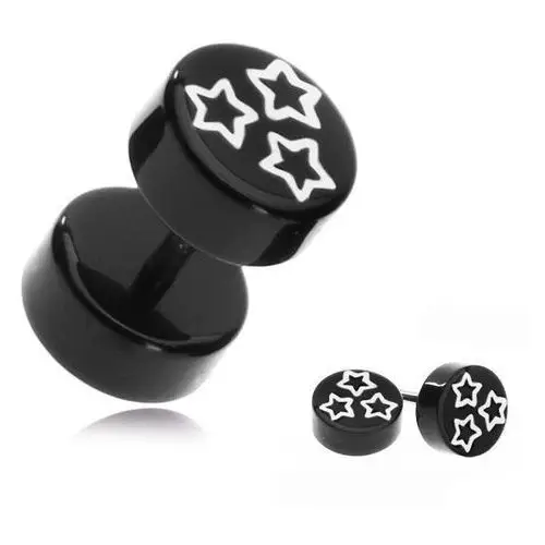 Biżuteria e-shop Fałszywy akrylowy piercing do ucha - białe gwiazdy na czarnym kółku