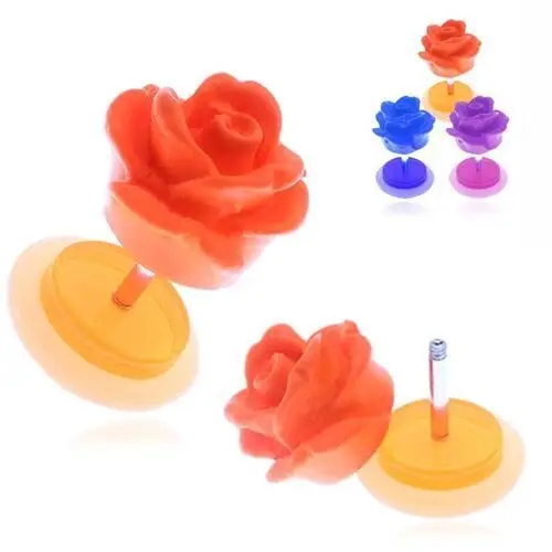 Biżuteria e-shop Fałszywy akrylowy piercing do ucha - matowa kolorowa róża - kolor kolczyka: fioletowy