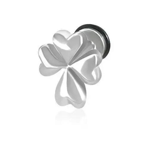 Biżuteria e-shop Fałszywy piercing do ucha srebrnego koloru - irlandzka czterolistna koniczyna