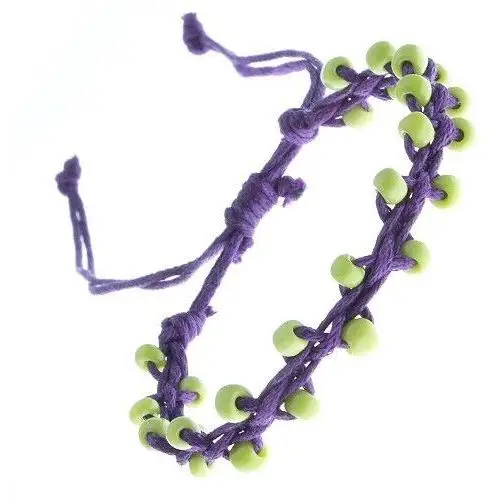 Fioletowa bransoletka przyjaźni - zielone koraliki na sznurku Biżuteria e-shop
