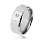 Gładka stalowa obrączka srebrnego koloru, cyrkonia, pionowe nacięcia, szlifowane krawędzie - rozmiar: 67 Biżuteria e-shop Sklep