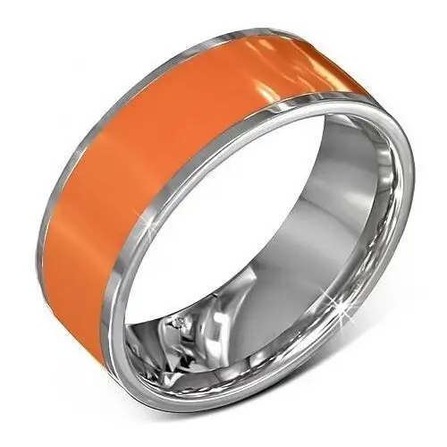 Biżuteria e-shop Gładka stalowa obrączka w kolorze pomarańczowym ze srebrnymi brzegami - rozmiar: 65