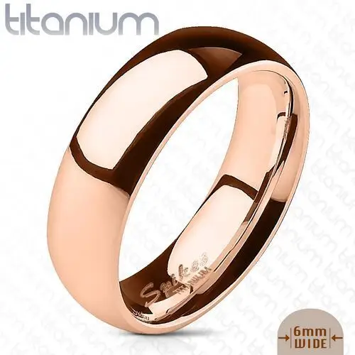 Gładki pierścionek z tytanu w kolorze różowego złota, lśniąca powierzchnia, 6 mm - Rozmiar: 49