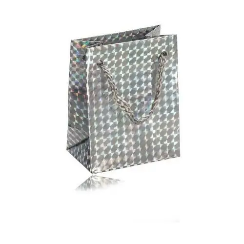 Holograficzna papierowa torebka prezentowa - kolor srebrny, gładka błyszcząca powierzchnia, Y32.09