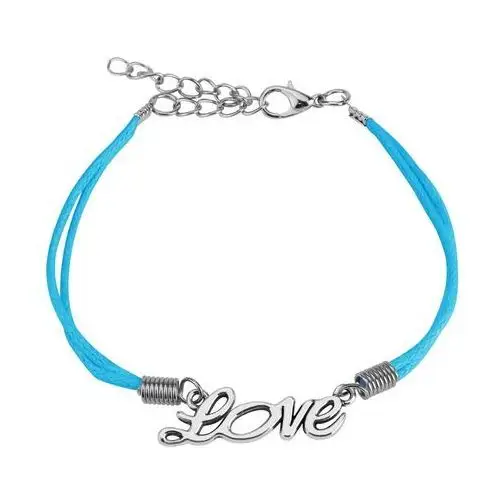 Jasnoniebieska sznurkowa bransoletka, ozdobny napis "Love" srebrnego koloru, R01.04