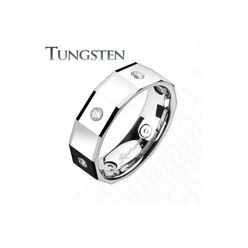 Biżuteria e-shop Kanciasty pierścionek z wolframu, z kwadratami i cyrkoniami - rozmiar: 64