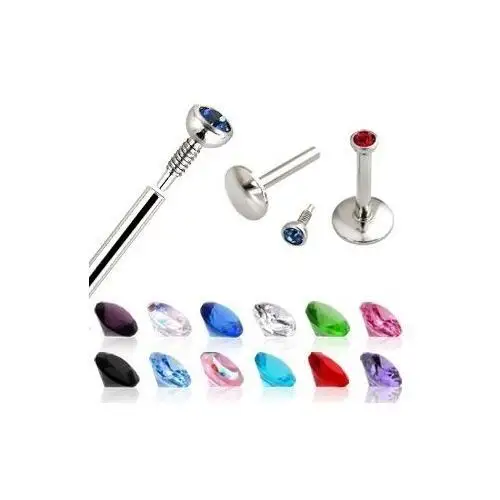 Biżuteria e-shop Kolczyk do brody ze stali chirurgicznej, kolorowa cyrkonia - długość kolczyka: 6 mm, kolor cyrkoni: fioletowy - a