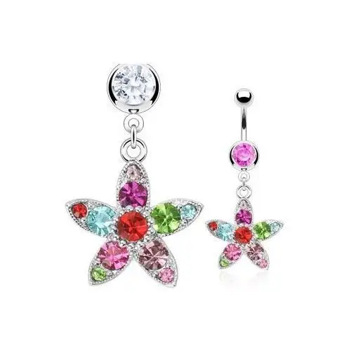 Kolczyk do brzucha barwny kwiat - kolor cyrkoni: różowy - p Biżuteria e-shop