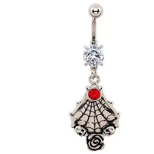 Kolczyk do brzucha - patynowana pajęczyna, czaszki i róża, cyrkonie Biżuteria e-shop