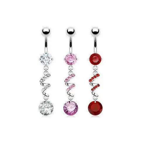 Biżuteria e-shop Kolczyk do brzucha - spirala, cyrkonie, srebrny kolor - kolor cyrkoni: czerwony - r