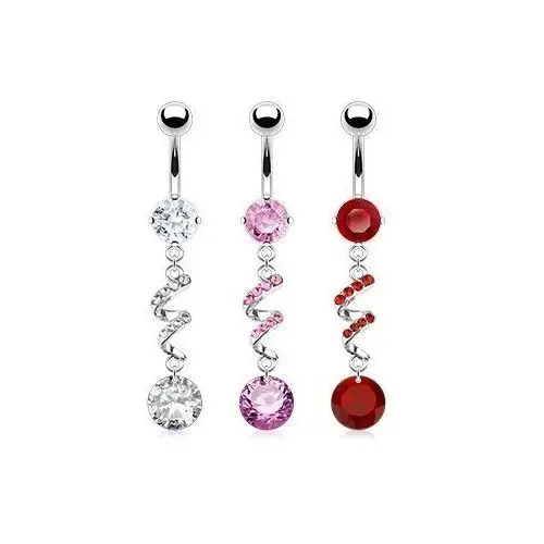 Biżuteria e-shop Kolczyk do brzucha - spirala, cyrkonie, srebrny kolor - kolor cyrkoni: czerwony - r