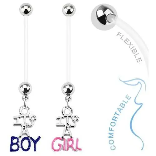 Kolczyk do brzucha z bioflexu dla ciężarnych kobiet, "it's a boy", "it's a girl" - kolor kolczyka: różowy Biżuteria e-shop
