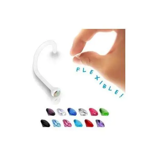 Kolczyk do nosa - przezroczysty BioFlex z kolorową cyrkonią - Kolor cyrkoni: Tęczowy- AB