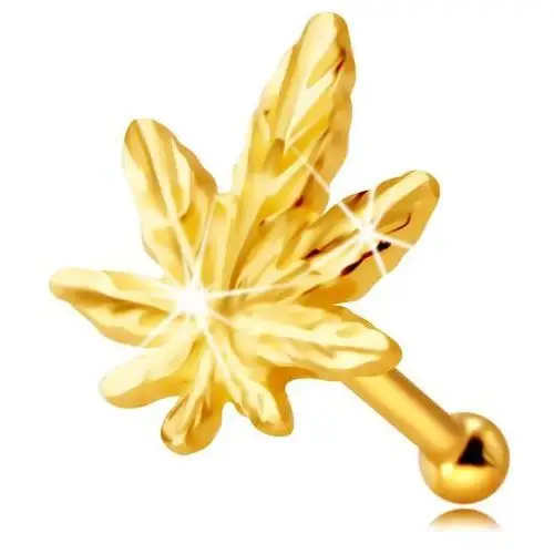 Kolczyk do nosa z żółtego 14k złota - kontur liścia marihuany, drobne żyłki Biżuteria e-shop